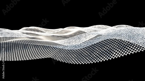 3D animation of a silver metal sheet moving in a cloth-like manner