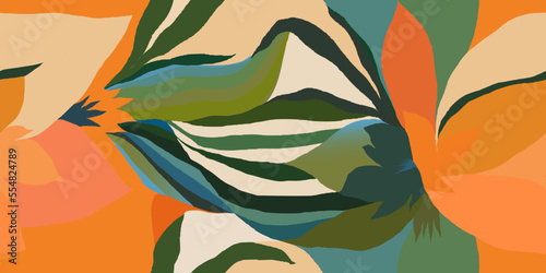 Modern exotic botanical pattern. Floral abstract contemporary seamless pattern. Hand drawn unique print.