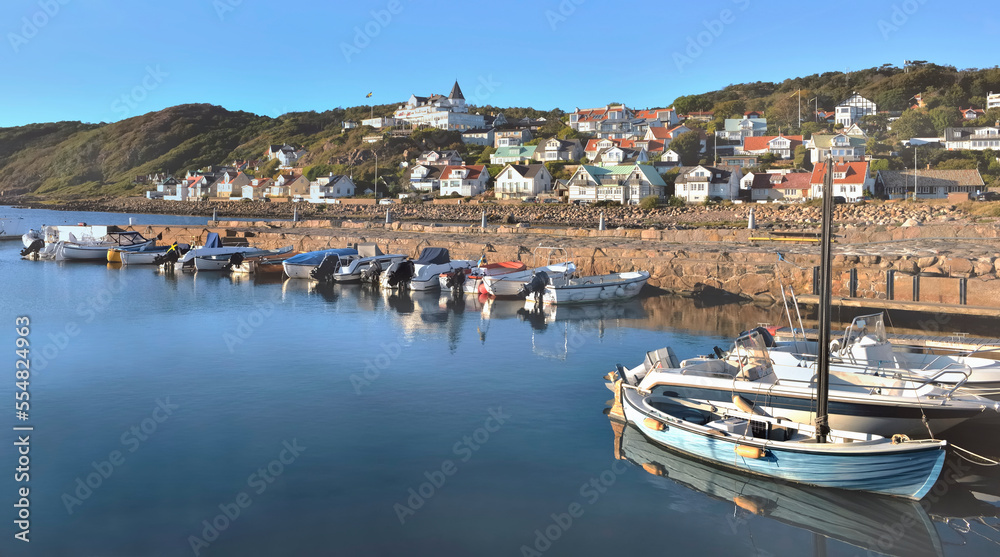 boats moored in the port of a small swedish seaside town Molle