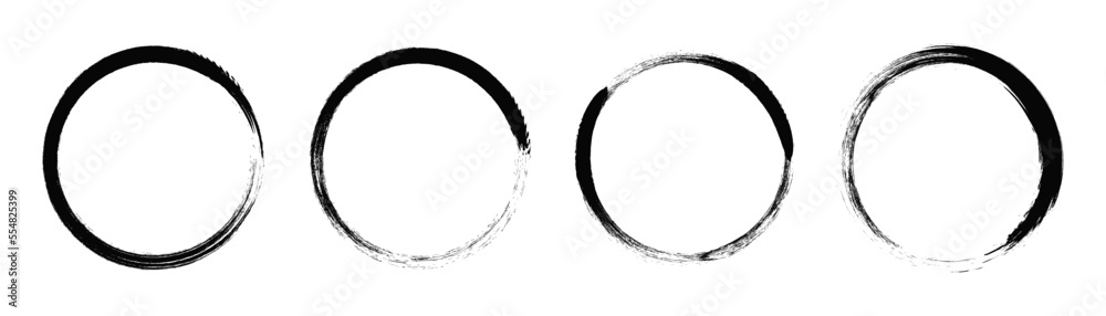 Set of round grunge shape backgrounds. Black brush stroke frame for text space. Vector, 2023 Set of round grunge shape backgrounds. Black brush stroke frame for text space. Vector, 2023
