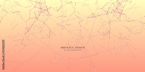 Geometric abstract background with connected line and dots for presentation on pink background. Digital technology and network connection. Vector illustration.