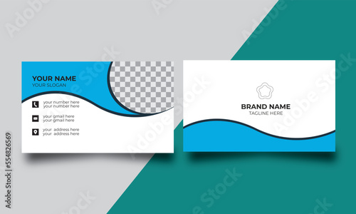 Creative organic business card template, blue-green corporate business card, modern business card design.