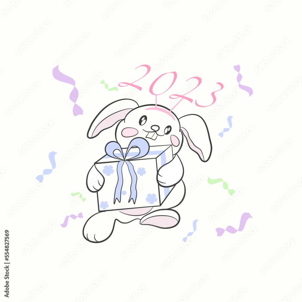 Cute rabbit illustration about happy new year, celebration,happy, cartoon, vector, drawing Cute rabbit illustration about happy new year, celebration,happy, cartoon, vector, drawing
