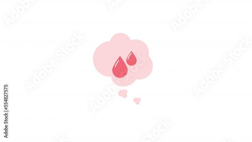 Animated recall about menses element. Flat cartoon style HD video footage. Speech bubble with blood drop color illustration on black white background with alpha channel transparency for animation