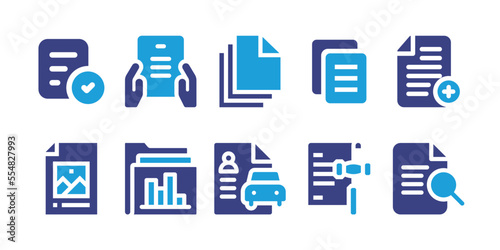 Documentation icon set. Vector illustration. Containing document, reading, papers, add document, image, folder, legal document, preview