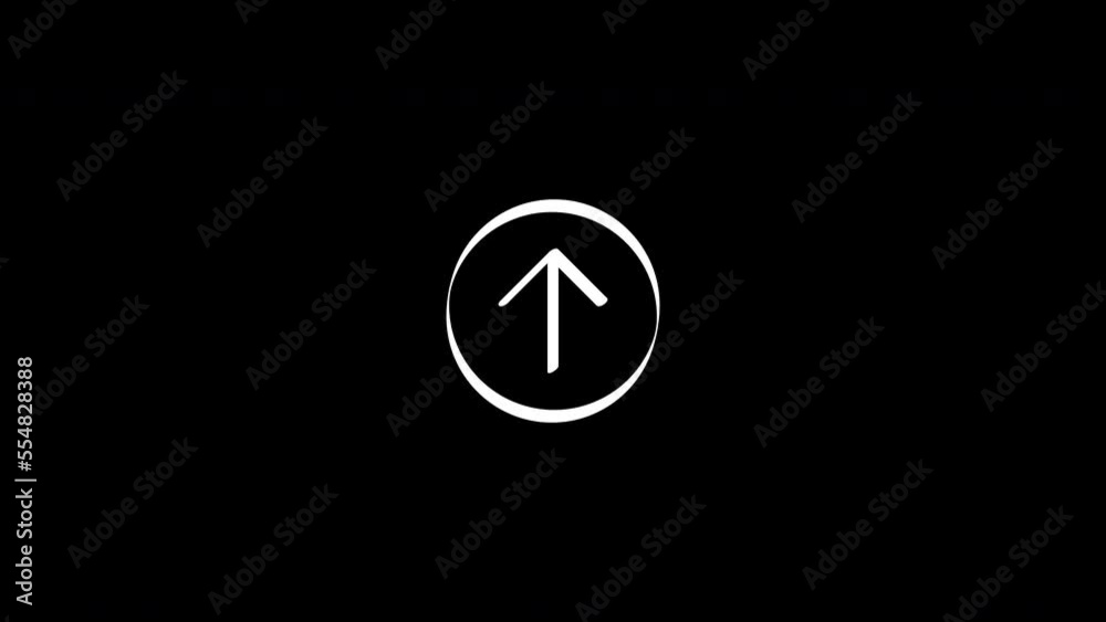 up arrow in circle hand drawn animation.white animation isolated on black background. up arrow in circle hand drawn animation.white animation isolated on black background.