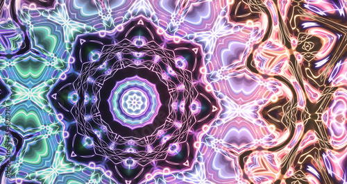 Glowing geometric mandala fantasy fractal. Abstract background
