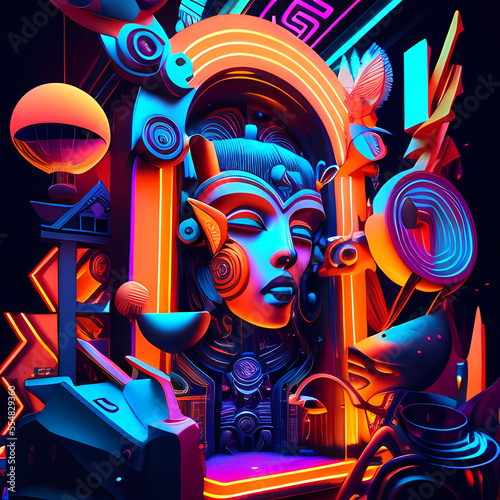 Modern Fantastic Illustration: A Dreamlike Scene of colorful Fantasy and detailed Glow