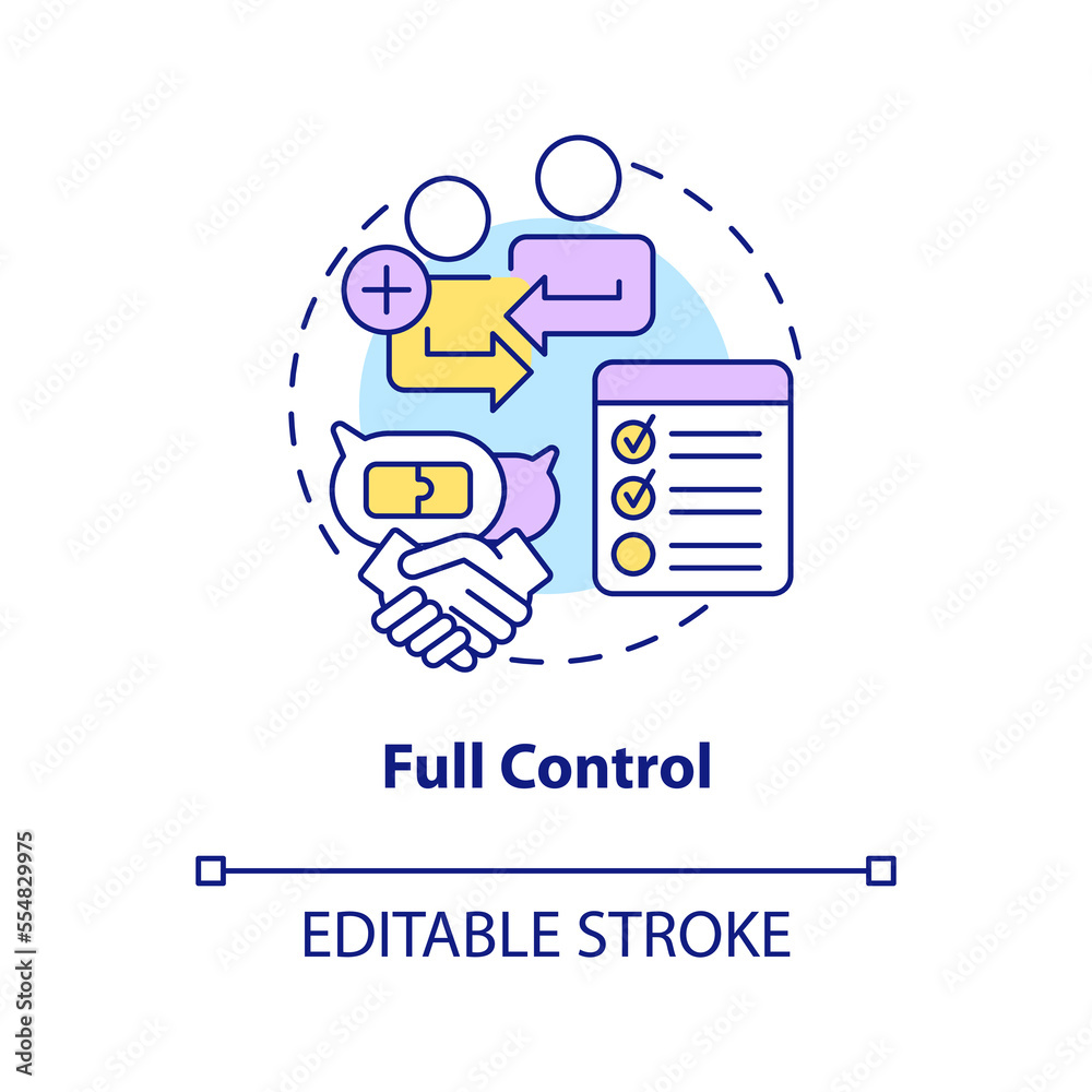 Full control concept icon. Outstaffing benefit abstract idea thin line illustration. Project management. Task coordination. Isolated outline drawing. Editable stroke. Arial, Myriad Pro-Bold fonts used Full control concept icon. Outstaffing benefit abstract idea thin line illustration. Project management. Task coordination. Isolated outline drawing. Editable stroke. Arial, Myriad Pro-Bold fonts used