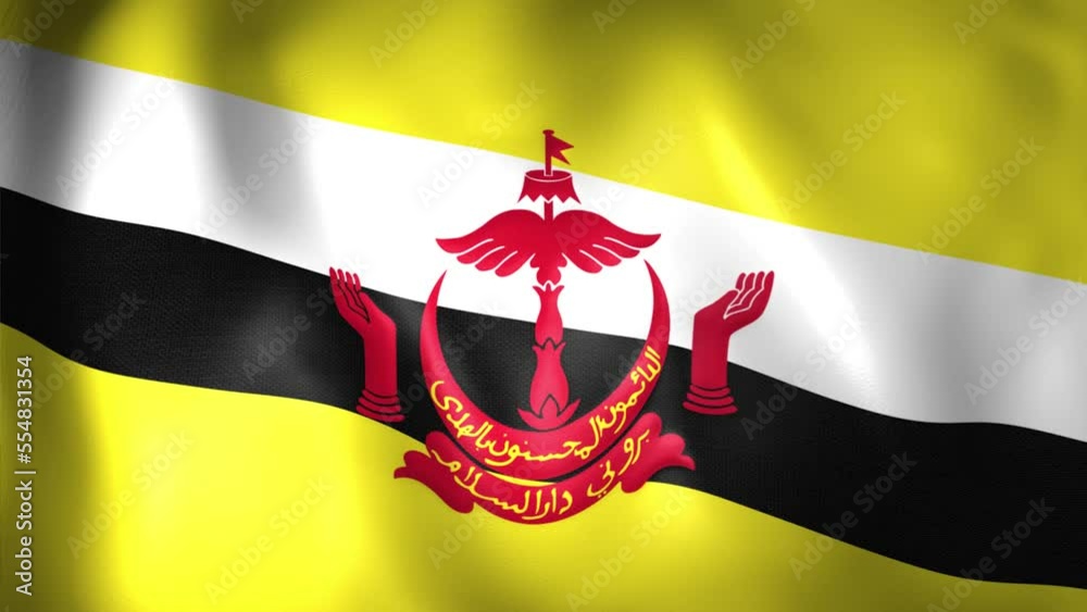 Animation of Bruneian flag. 4K. Brunei flag flying, Brunei Darussalam flag render animation	