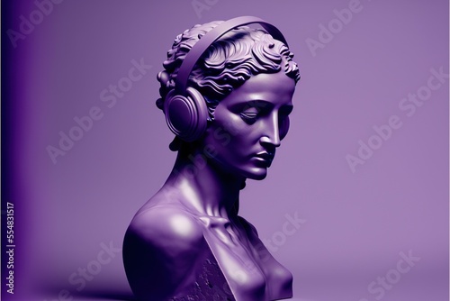 3D Render of headphones on a human, sculpture rendering with purple background