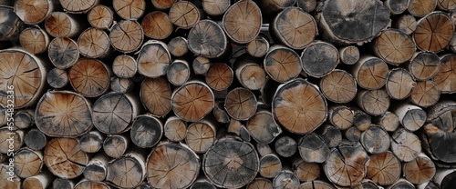 different round wooden disks as a background on a board  