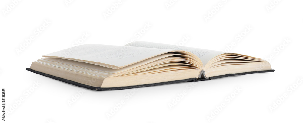 Fototapeta premium Old open hardcover book isolated on white