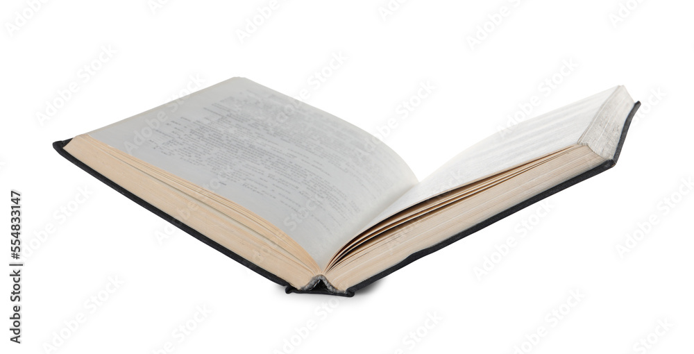 Open old hardcover book isolated on white Open old hardcover book isolated on white
