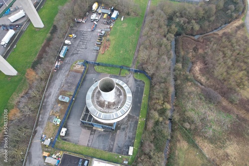 Overhead birds eye aerial view ventilation shafts Dartford tunnel Kent UK