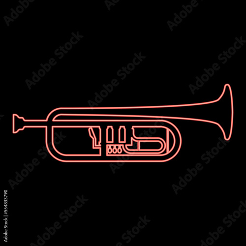 Neon trumpet Clarion music instrument red color vector illustration image flat style