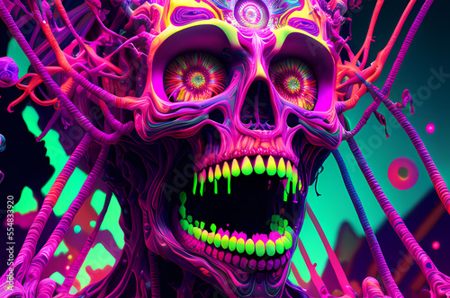 Fluorescent Dreamy Mystical colorful glowing fantasy world Imagination of start of mind
