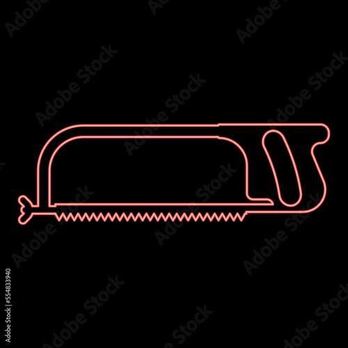 Neon hacksaw for metal and manual using Hand saw Repair tool red color vector illustration image flat style
