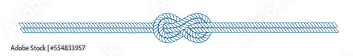 Sailor knot on a rope in a divider or line form. Blue and white cord border. Tying the knot concept. PNG clipart isolated on transparent background photo