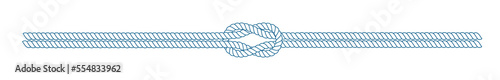 Sailor knot on a rope in a divider or line form. Blue and white cord border. Tying the knot concept. PNG clipart isolated on transparent background photo