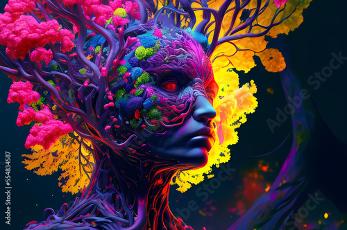 Fluorescent Dreamy Mystical colorful glowing fantasy world Imagination of start of mind
