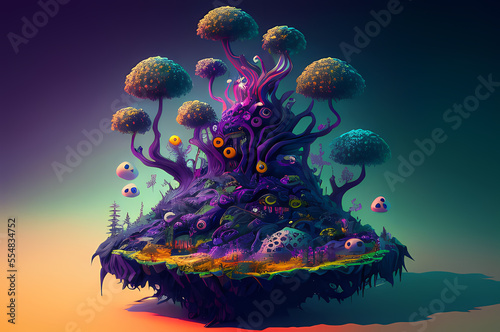 Fluorescent Dreamy Mystical colorful glowing fantasy world Imagination of start of mind
