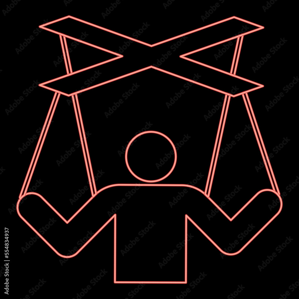 Neon human manipulation concept Puppet stick man manipulating on string Dependence theme Control people Management executive idea red color vector illustration image flat style Neon human manipulation concept Puppet stick man manipulating on string Dependence theme Control people Management executive idea red color vector illustration image flat style