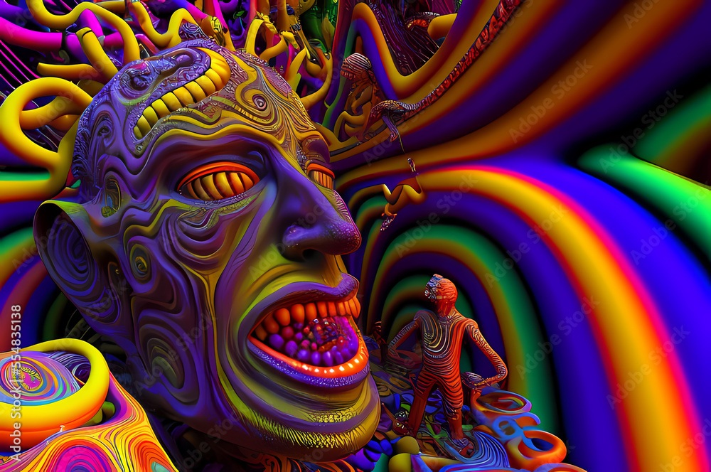 Fototapeta premium Fluorescent Dreamy Mystical colorful glowing fantasy world Imagination of start of mind