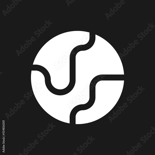 Earth planet dark mode glyph ui icon. Website of business. World map. User interface design. White silhouette symbol on black space. Solid pictogram for web, mobile. Vector isolated illustration