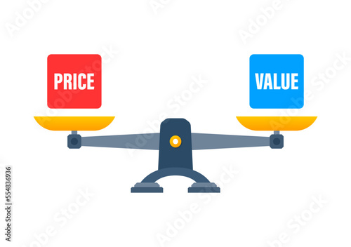Price and value Scales, Libra icon. Bowls of scales in balance.