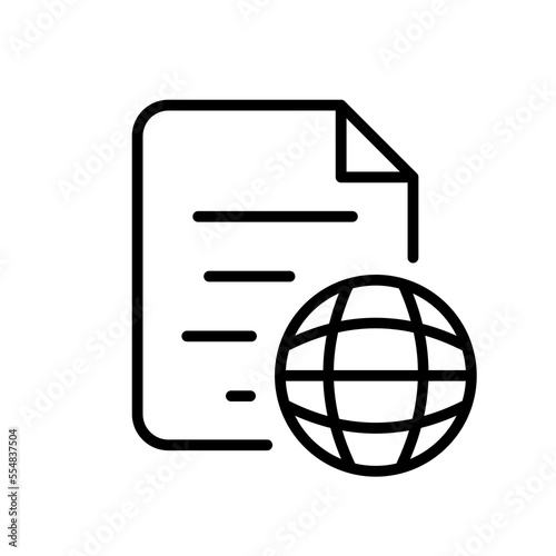 File with globe. Internet connection, data set, text documant, netwotk setting, online, remote work, access, connect. Business concept. Vector line icon on white background photo