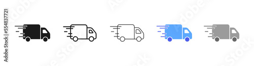 Boxes set icon. Package, warning, pack, delivery service, checkmark, cross, shield, circular arrows, quality mark, shipping, gear, minivan. Vector five icon in different style on white background