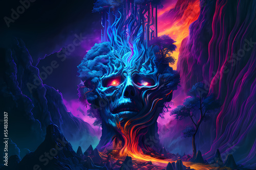 Fluorescent Dreamy Mystical colorful glowing fantasy world Imagination of start of mind