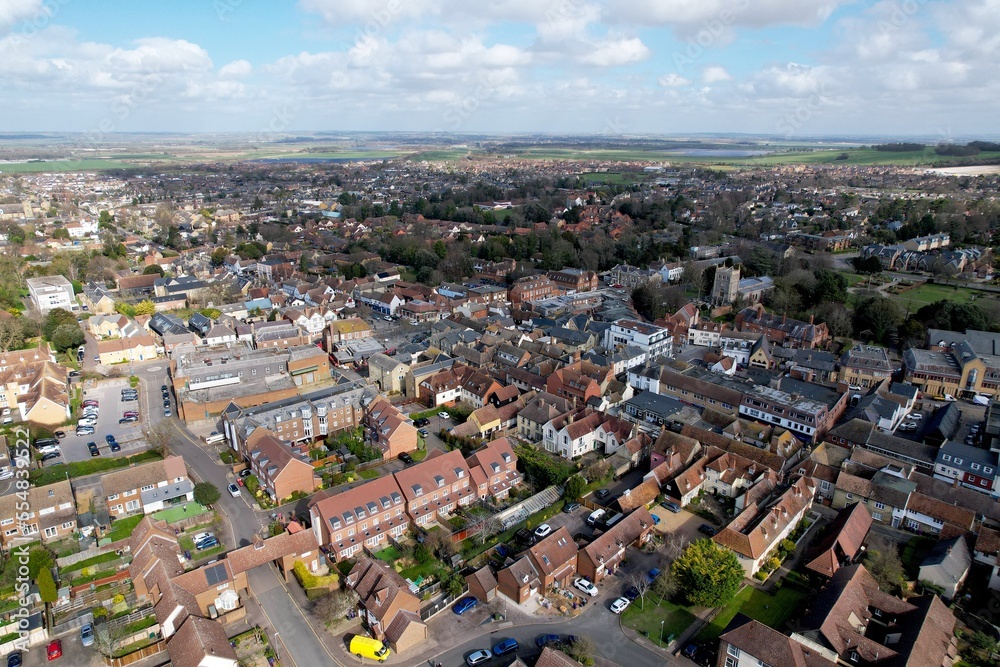 Royston town  Hertfordshire, UK Aerial drone
