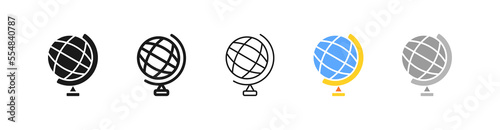 Geography set icon. Globe, world, orbit, axis, equator, earth, setting, space, geolocation, cosmos, universe. Topography concept. Vector five icon in different style on white background