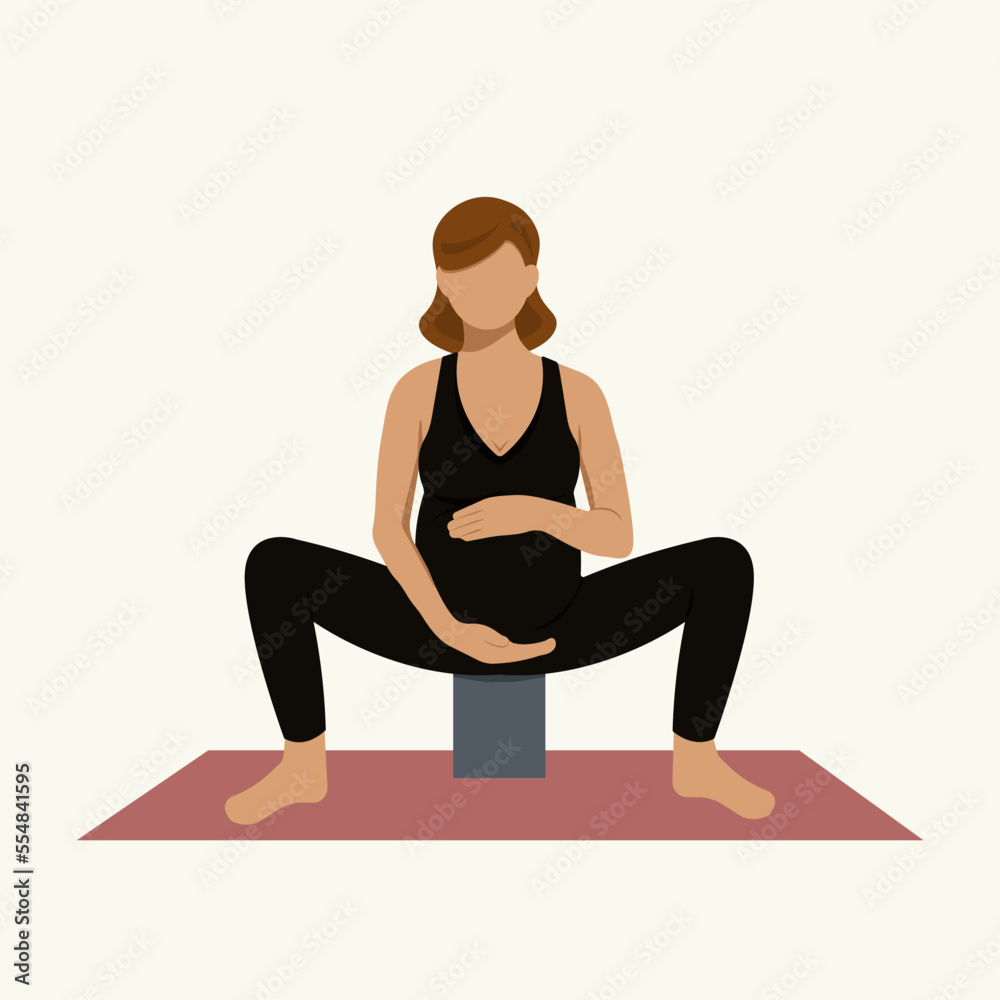 Fototapeta premium Faceless style vector illustration depicting a pregnant woman doing yoga
