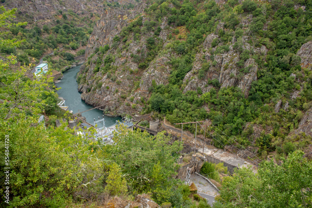 The Santo Estevo Reservoir and Hydroelectric plant in Ourense, Spain. Dam station on river Sil.