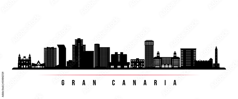 Gran Canaria skyline horizontal banner. Black and white silhouette of Gran Canaria, Spain. Vector template for your design.
