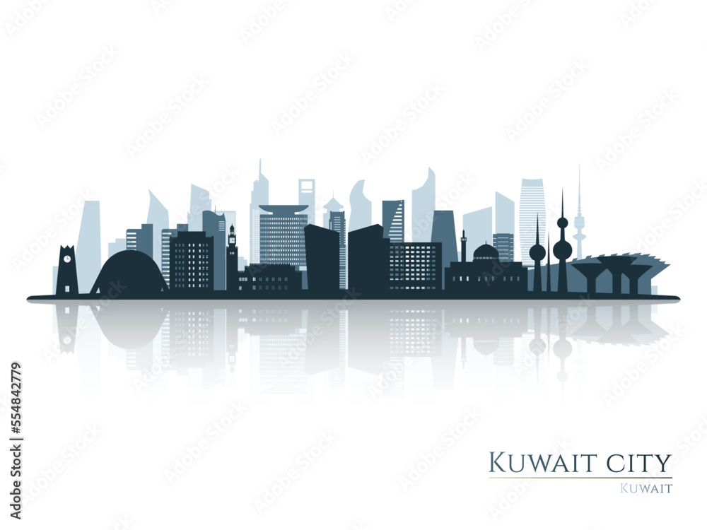 Kuwait City skyline silhouette with reflection. Landscape Kuwait City. Vector illustration.