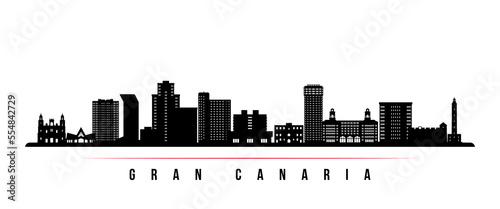 Gran Canaria skyline horizontal banner. Black and white silhouette of Gran Canaria, Spain. Vector template for your design.