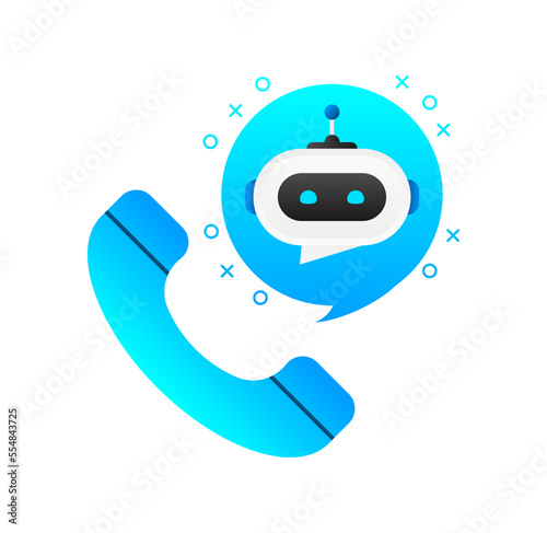 Robot icon. Support service. Chat Bot. Robocall, Voice support service.