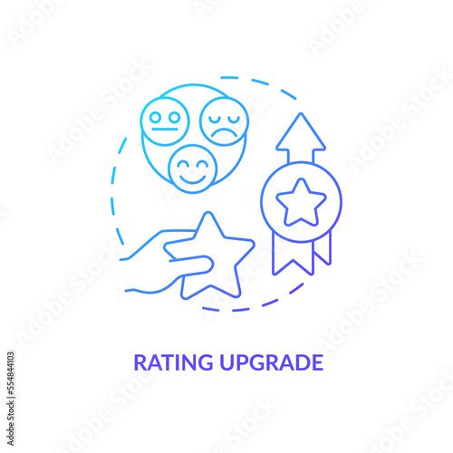 Rating upgrade blue gradient concept icon. Improve company trustworthiness. Importance of online reviews abstract idea thin line illustration. Isolated outline drawing. Myriad Pro-Bold font used