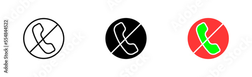 Crossed out landline phone line icon. Decline call, dial, reject, put down, answer, dont accept, subscriber, turn off. Communication. Vector icon in line, black and colorful style on white background