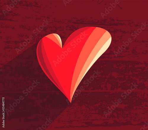 Red heart over wooden texture vector, st Valentine card.