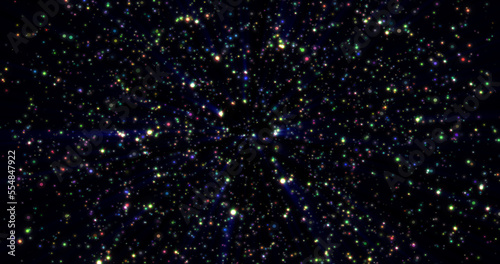 Abstract background of bright multi-colored glowing shiny bright dots of stars and circles of beautiful festive space