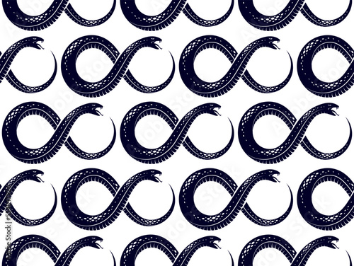 Snakes seamless background, vector dangerous venom serpents pattern, vintage style drawing tiling endless wallpaper.