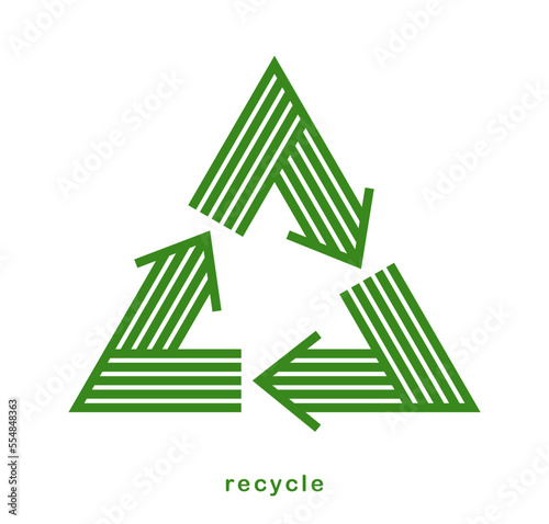 Recycle vector triangle icon in modern geometric linear style isolated on white, contemporary line symbol of environmental conservation.