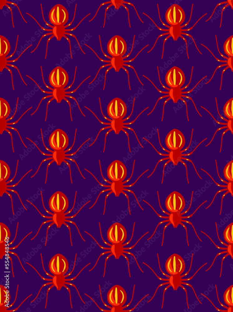 Horror spiders seamless vector seamless wallpaper, poisoned insects scary theme endless background pattern picture.