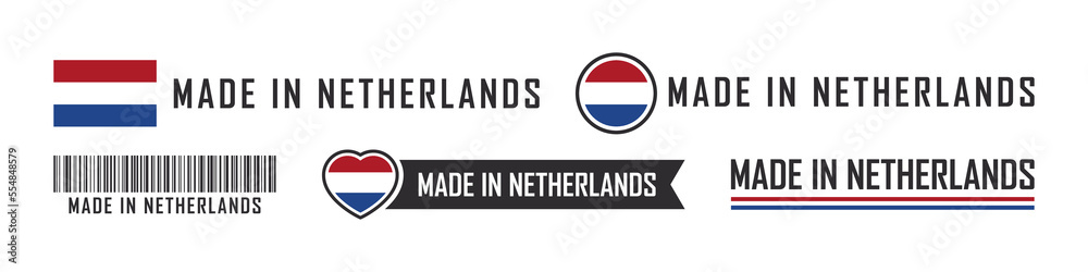 Made in Netherlands logo or labels. Netherlands product emblems. Vector illustration Made in Netherlands logo or labels. Netherlands product emblems. Vector illustration