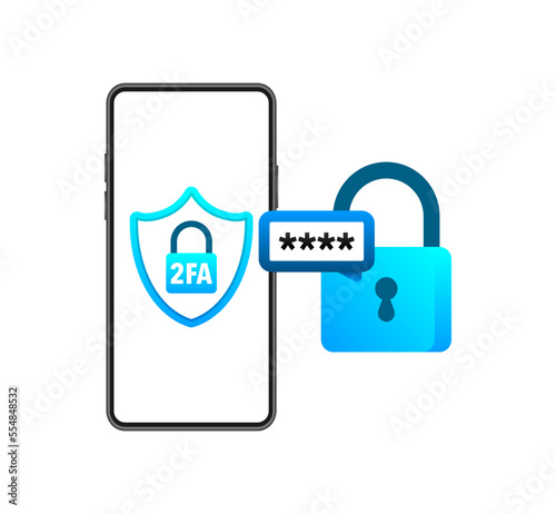 Two step authentication. 2fa -Two factor verification. Private access. Login to account